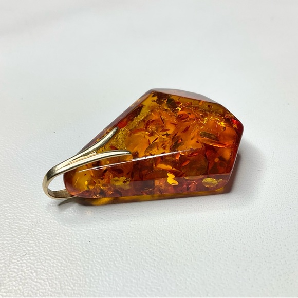 14K Gold Amber Pendant for Necklace - Picture 7 of 8